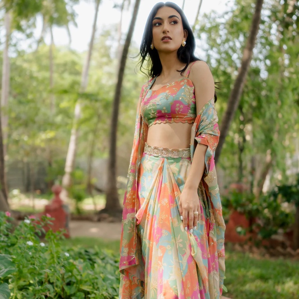 COPY - Multi-Colored Georgette Cowl Skirt Set